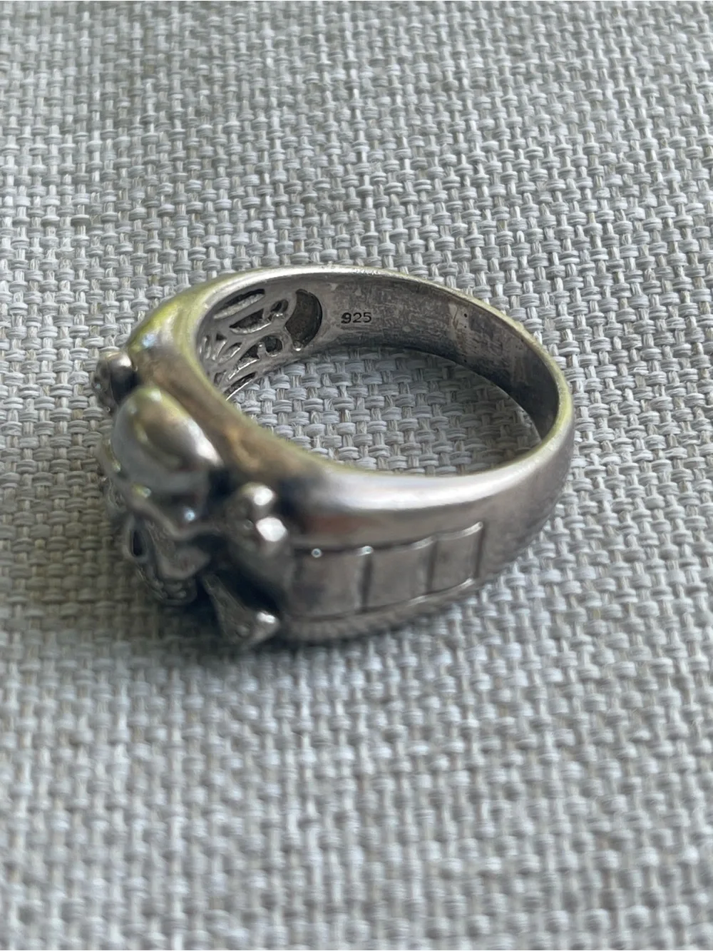 Men's Skull & Crossbones Sterling Silver Ring - Black Silver Finish with diamond